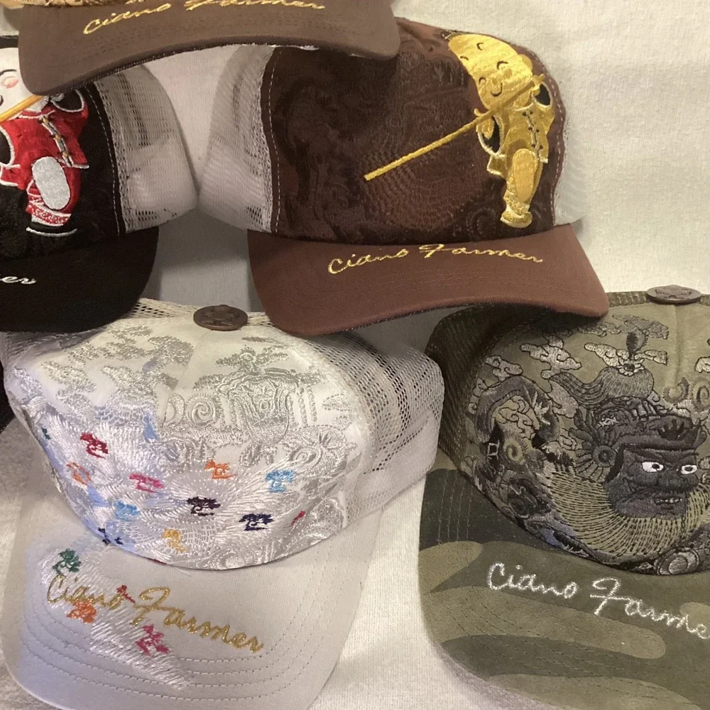 Ciano Farmer Embroidered Trucker Hat Men Snapback Mesh Cap Bonsai Japanese Art